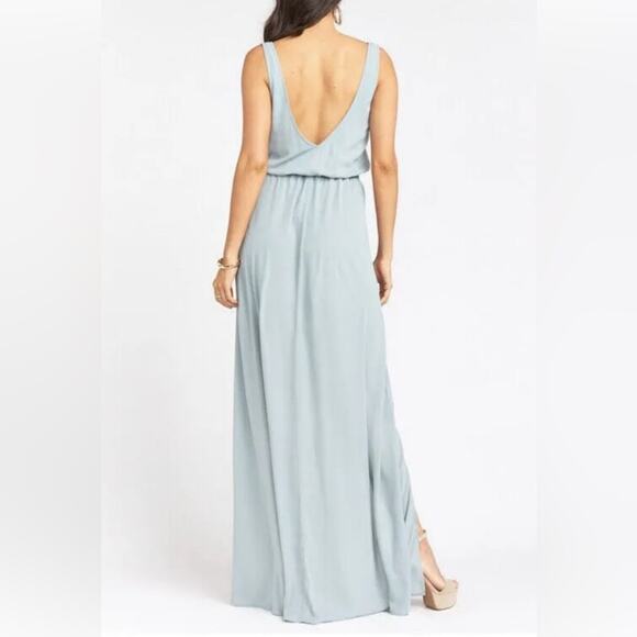 Show Me Your Mumu Kendall MaxiDress V Neck Slit Blouson Silver Sage Blue sizeXS - Picture 6 of 9